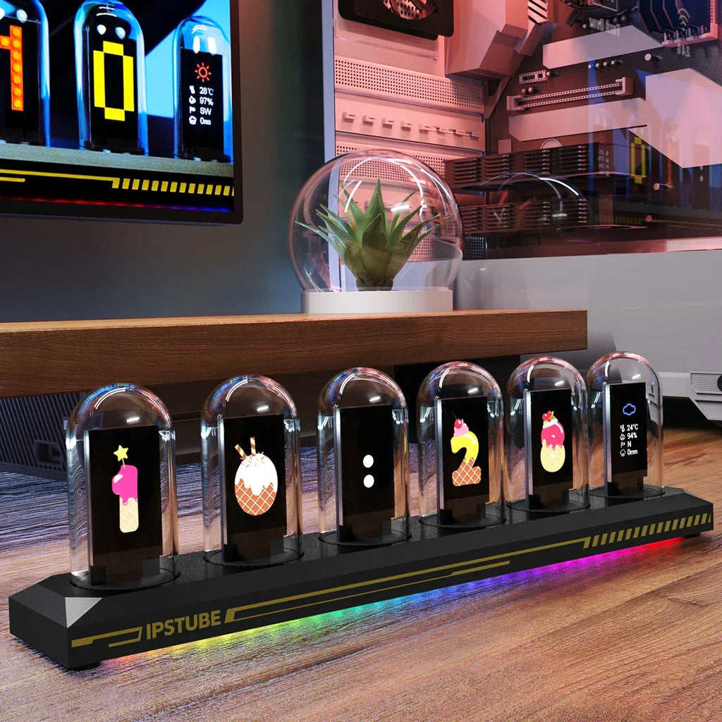 Reloj digital retro con tubo Nixie RGB, pantalla IPS y luz ambiental
