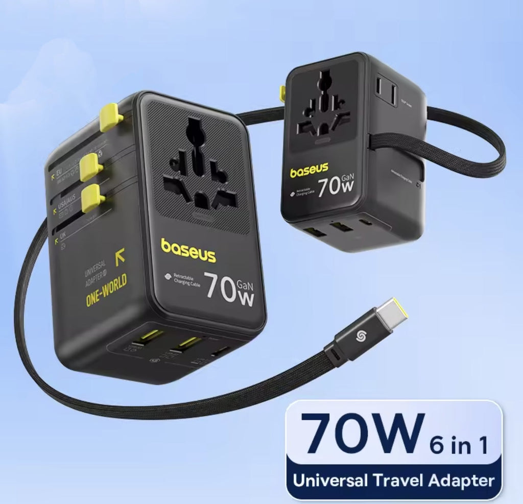 GaN 70W Reiseadapter mit ausziehbarem Kabel