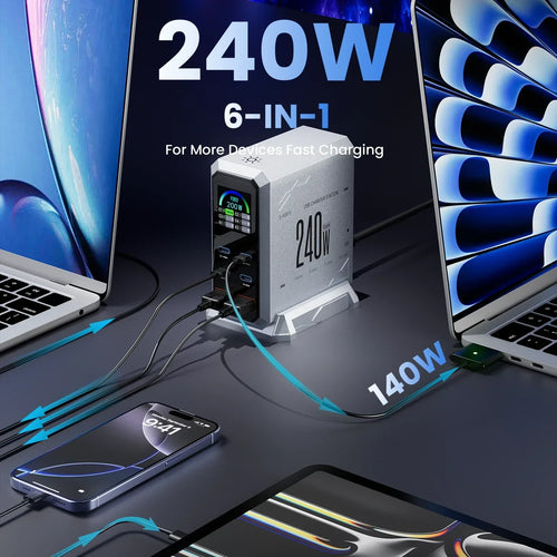240W GaN 6Ports Charger with Wattage Display