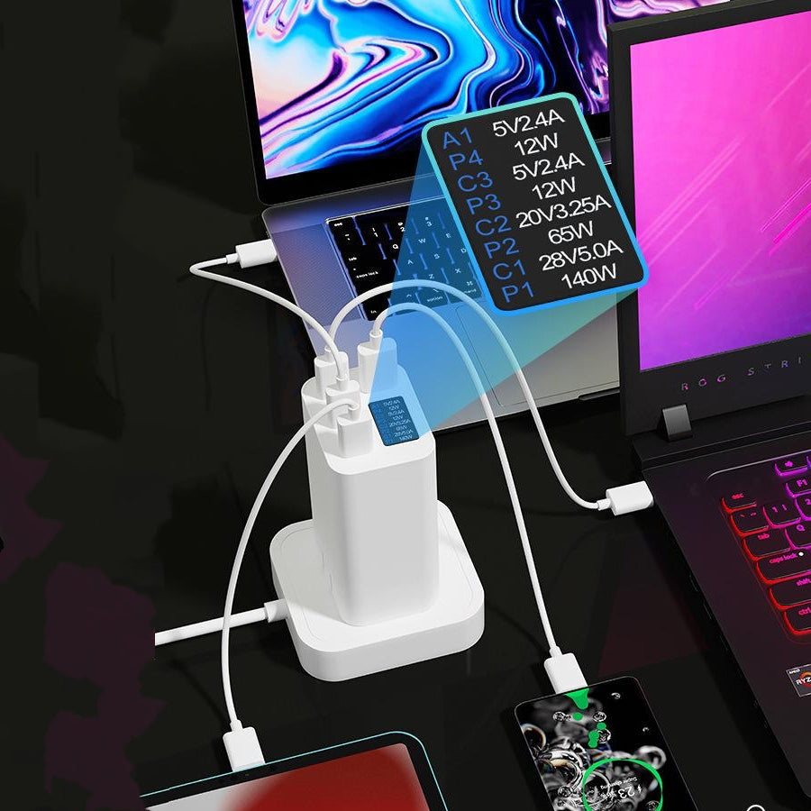 Cargador USB-C GaN Zeus de 280 W con pantalla de potencia