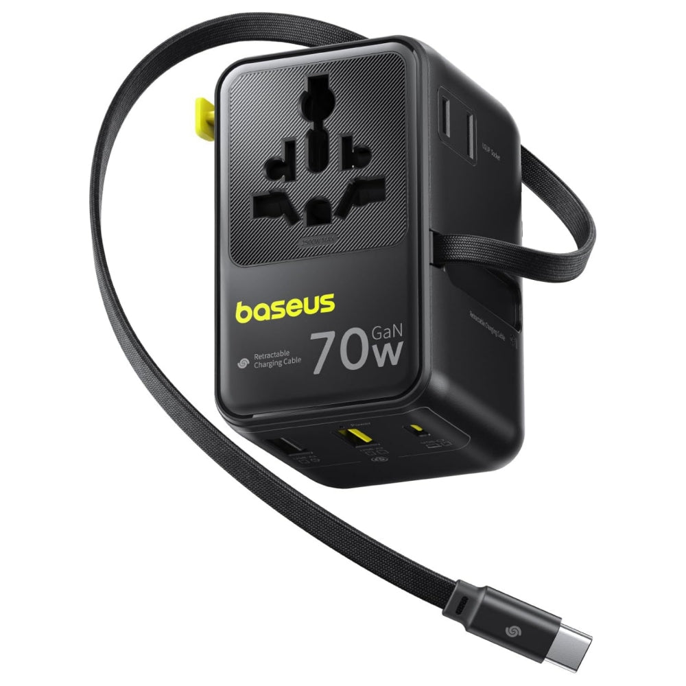 GaN 70W Travel Adapter with Retractable Cable