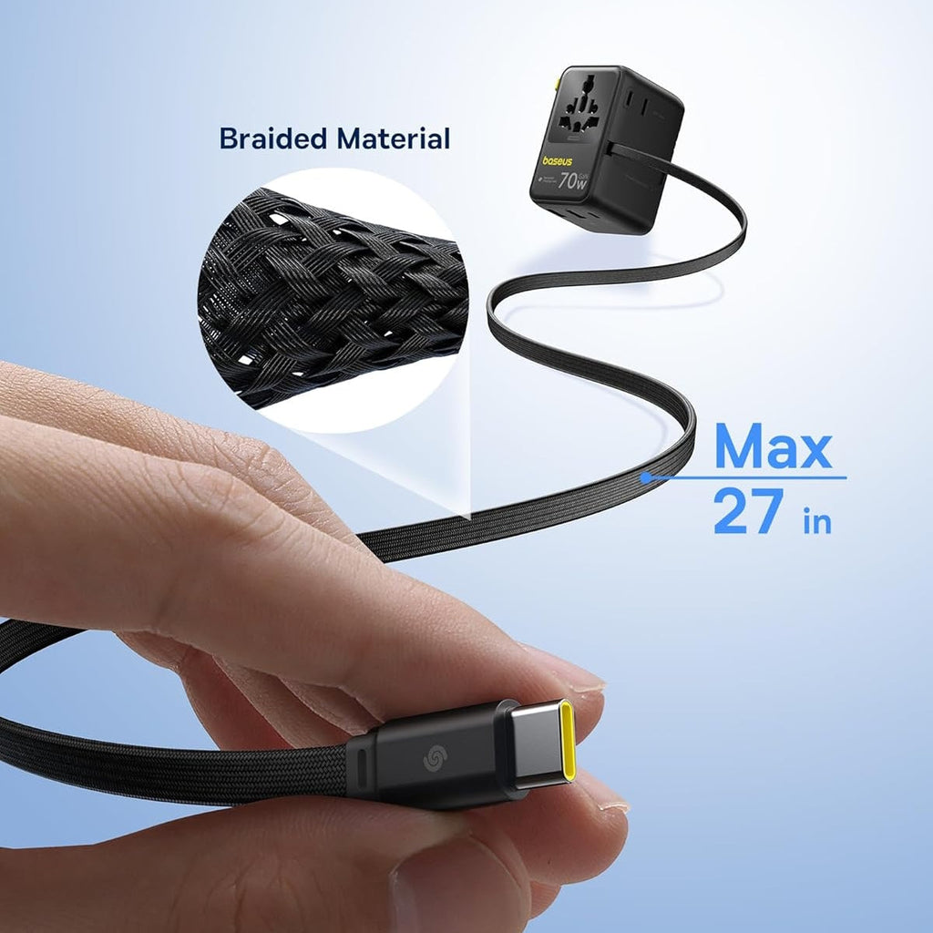 GaN 70W Reiseadapter mit ausziehbarem Kabel