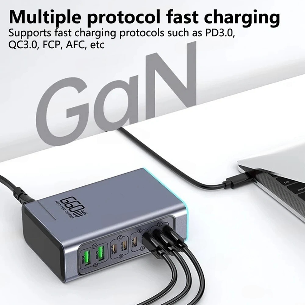 660W 8Ports High Power PD+QC3.0 GaN Desktop Charging Station