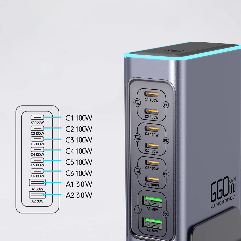 660W 8-Port Hochleistungs PD+QC3.0 GaN Tisch-Ladestation