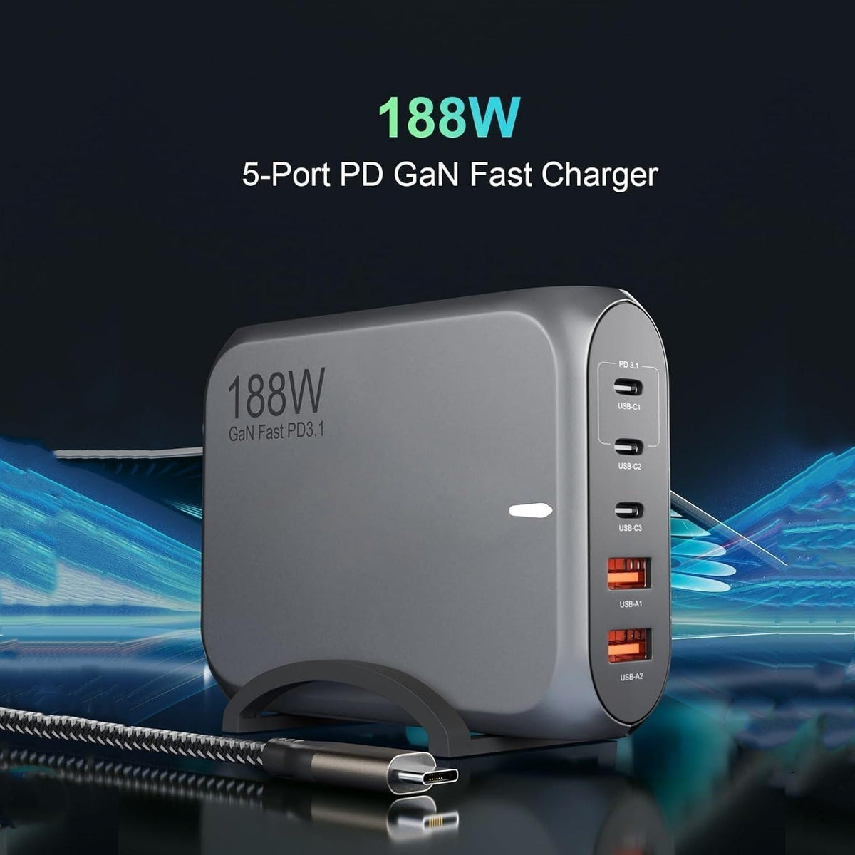 188W USB-C 5-Port GaN PD3.1 Schnellladegerät