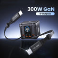 300W GaN USB Charger Station with LED Display & Retractable Type C Cable