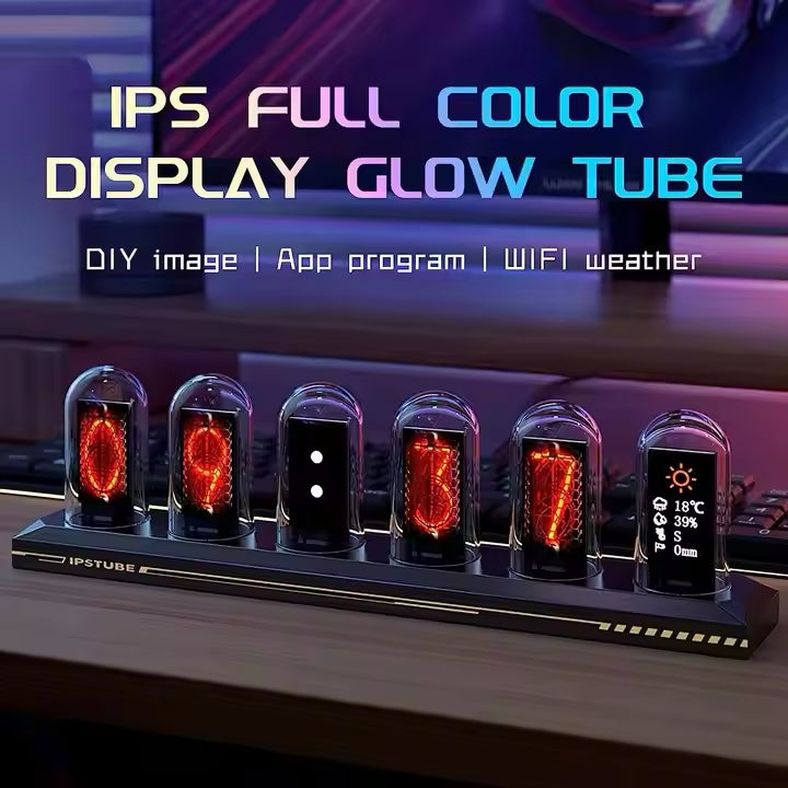 Reloj digital retro con tubo Nixie RGB, pantalla IPS y luz ambiental