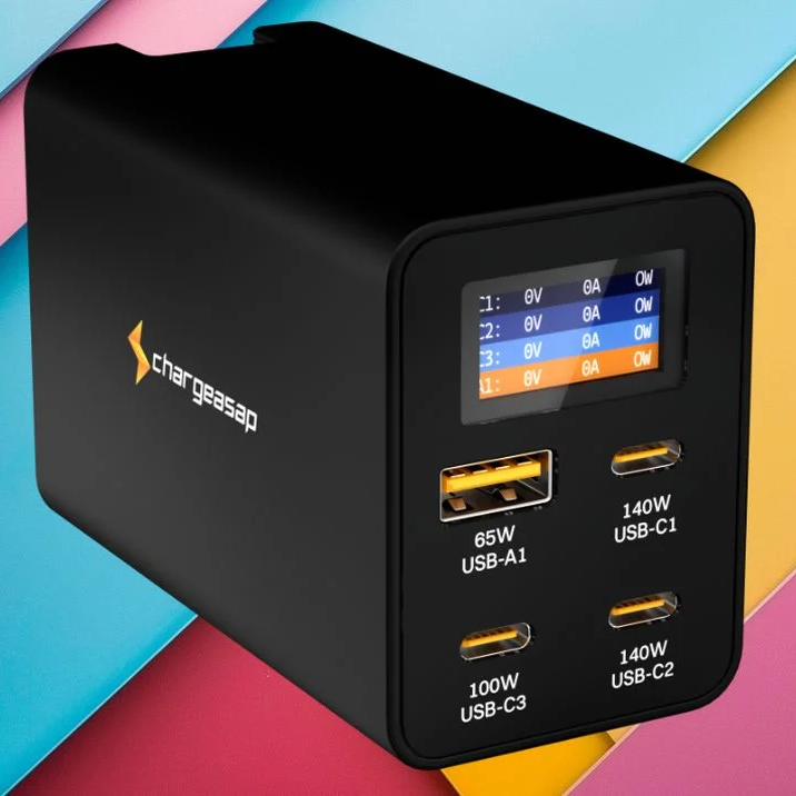Cargador USB-C GaN Zeus de 280 W con pantalla de potencia