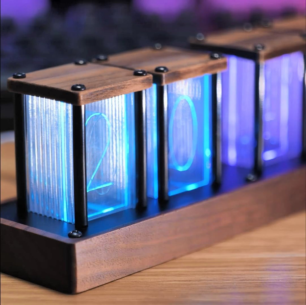4 piezas Reloj de tubo digital de escritorio retro moderno de madera