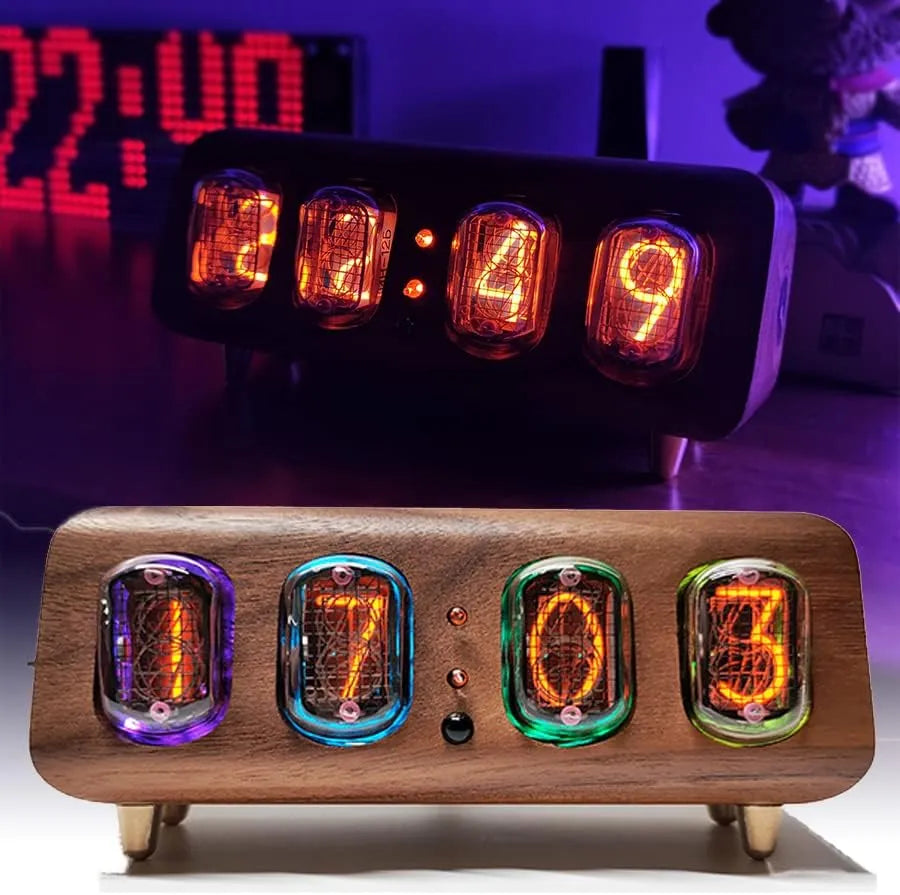 Reloj de madera maciza con tubo luminoso Nixie IN12