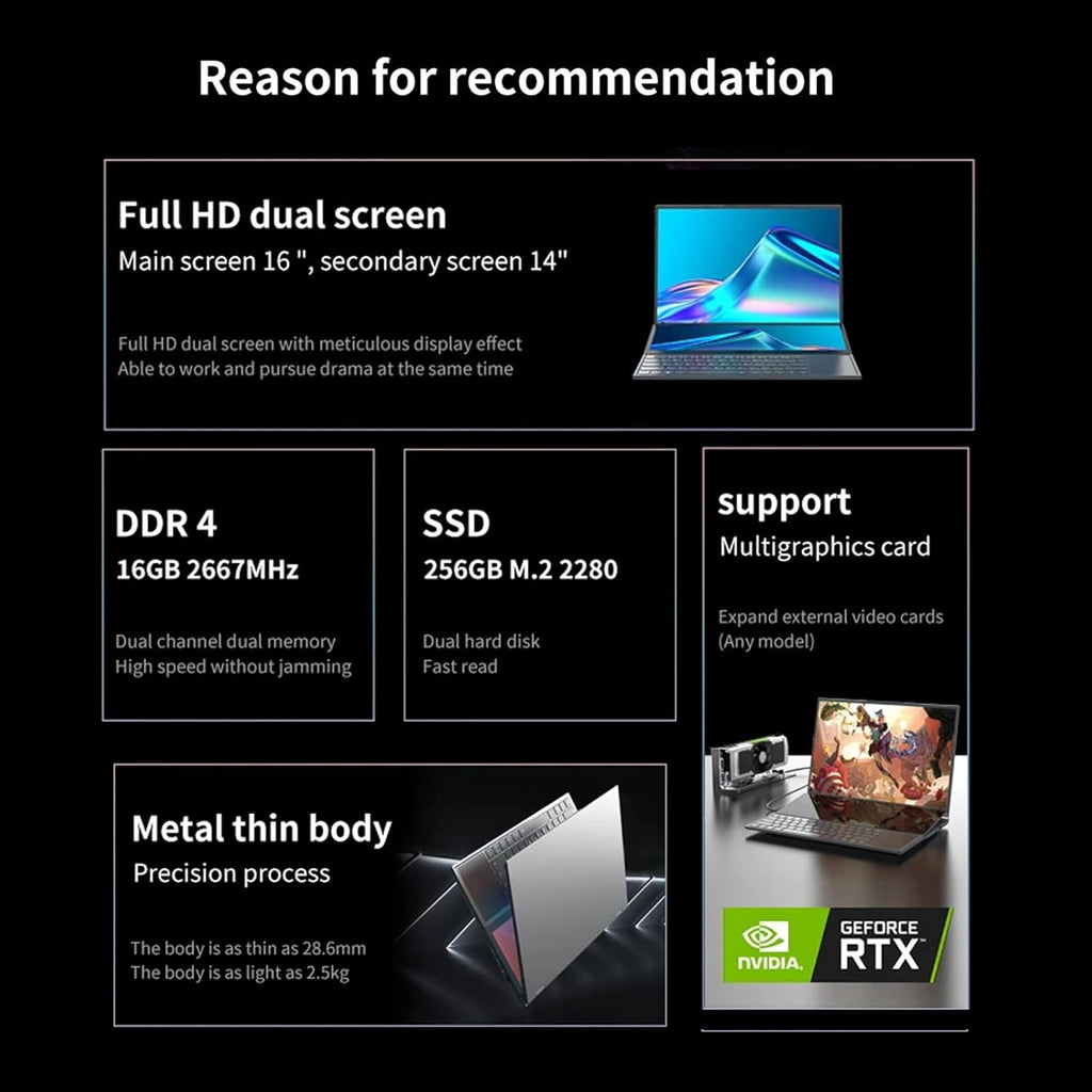 Laptop mit zwei Bildschirmen, 16 Zoll IPS + 14 Zoll Touch