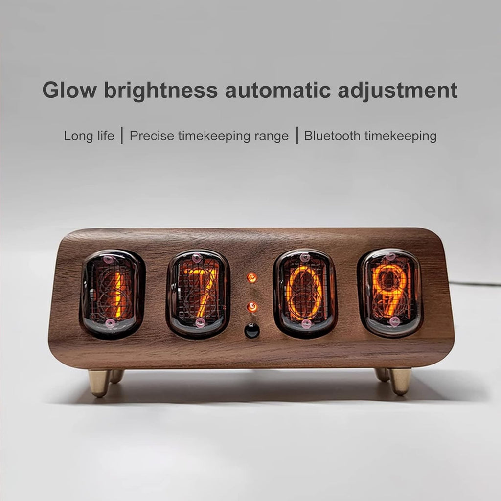 Reloj de madera maciza con tubo luminoso Nixie IN12
