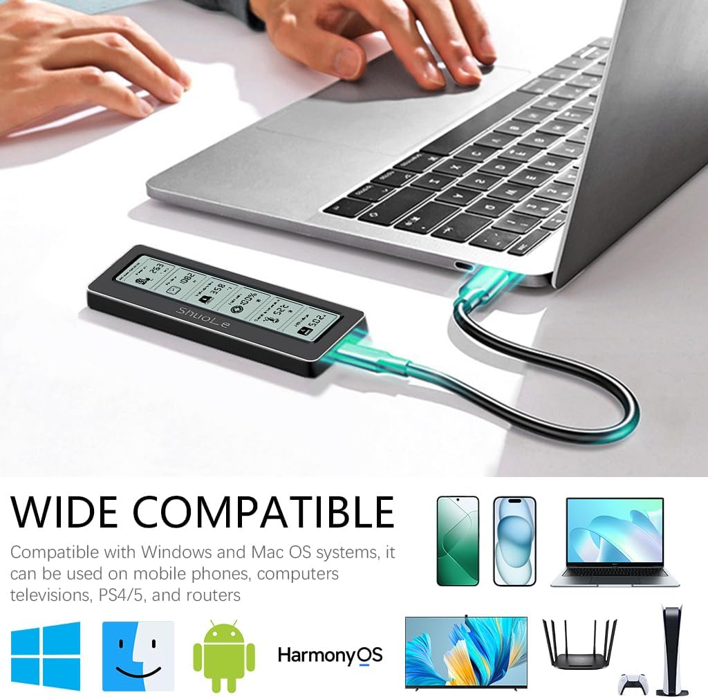 Adaptador de carcasa de aluminio para SSD M.2 con pantalla LCD