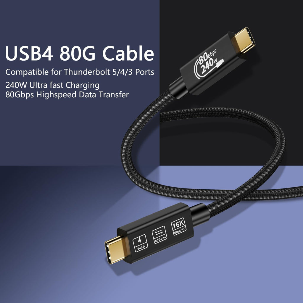 Cable USB-C TB5 de 80 Gbps, 240 W y 16K UHD