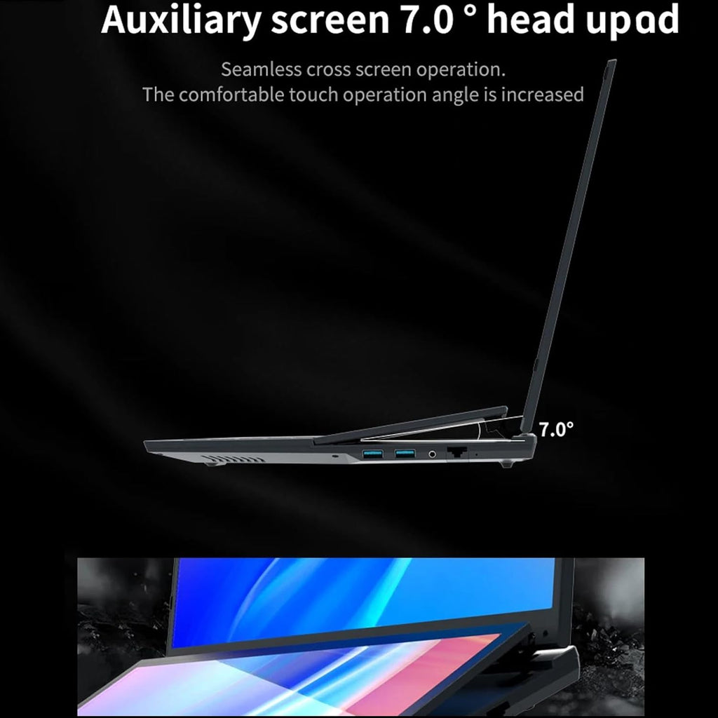 Laptop mit zwei Bildschirmen, 16 Zoll IPS + 14 Zoll Touch