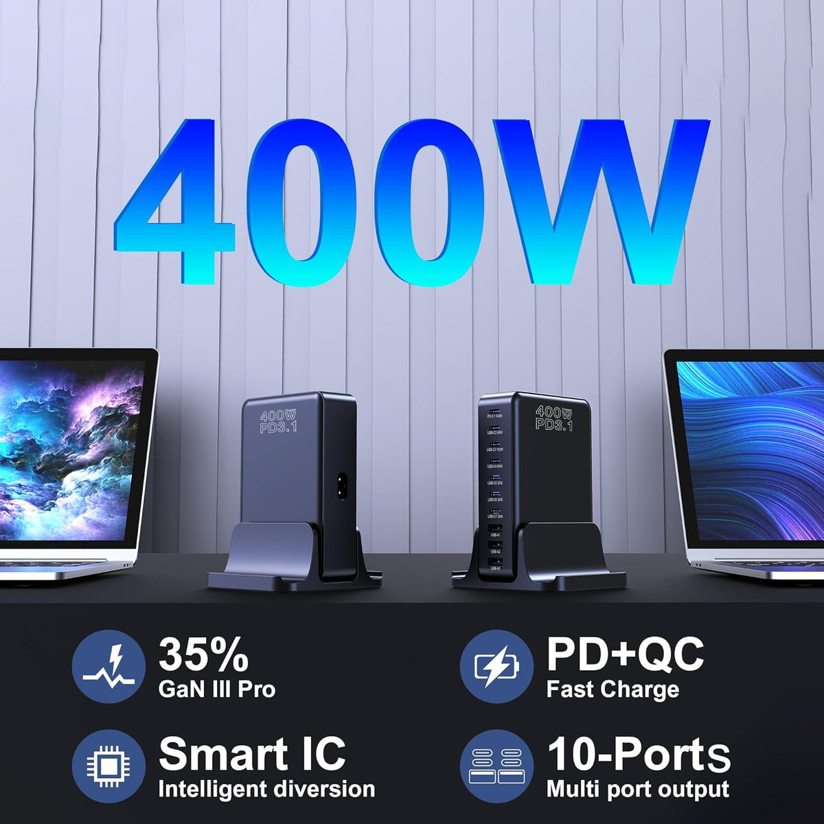 400W GaN 10-Port Kompakte Super-Schnellladestation