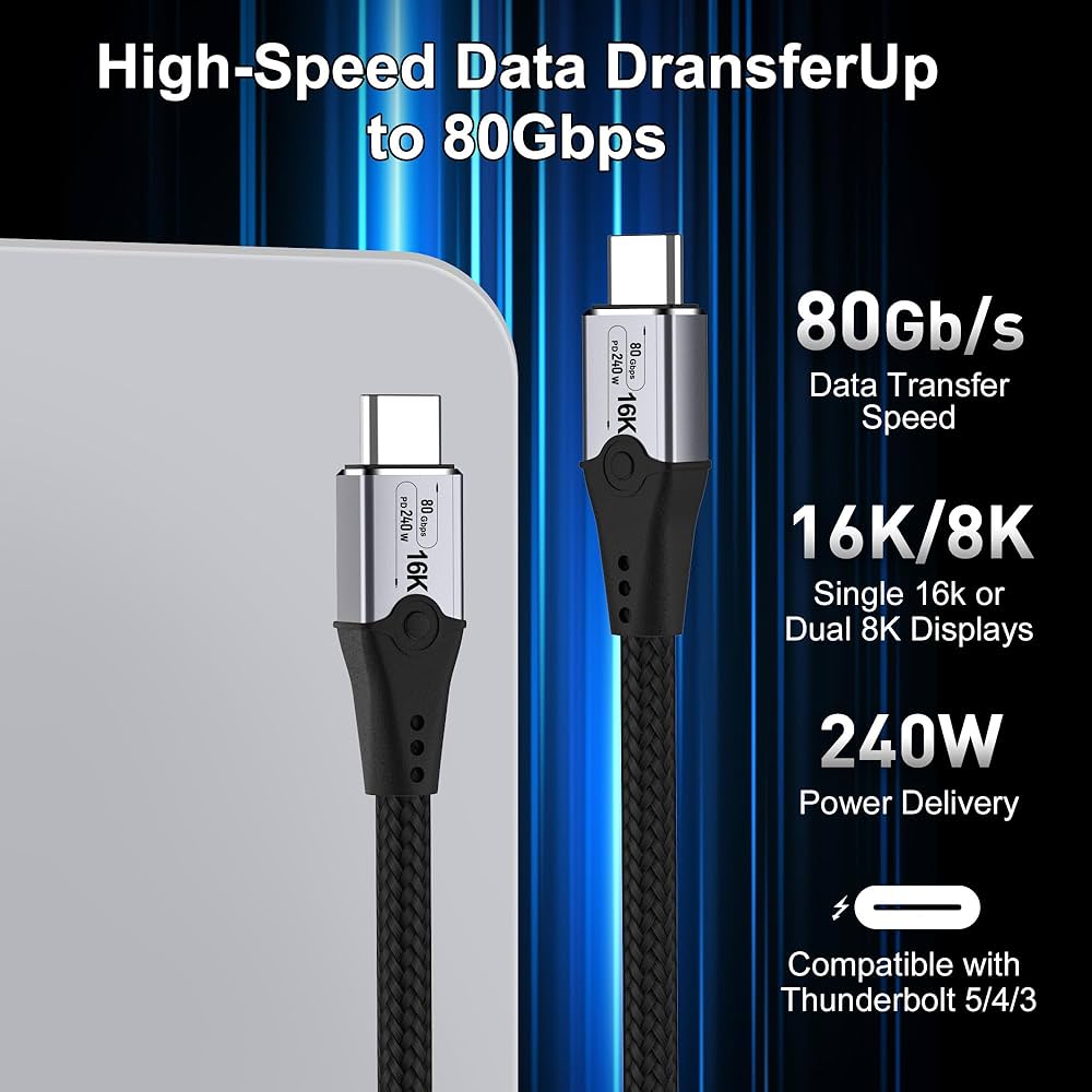 Cable Thunderbolt5 de 80 Gbps y 240 W con trenzado de nailon