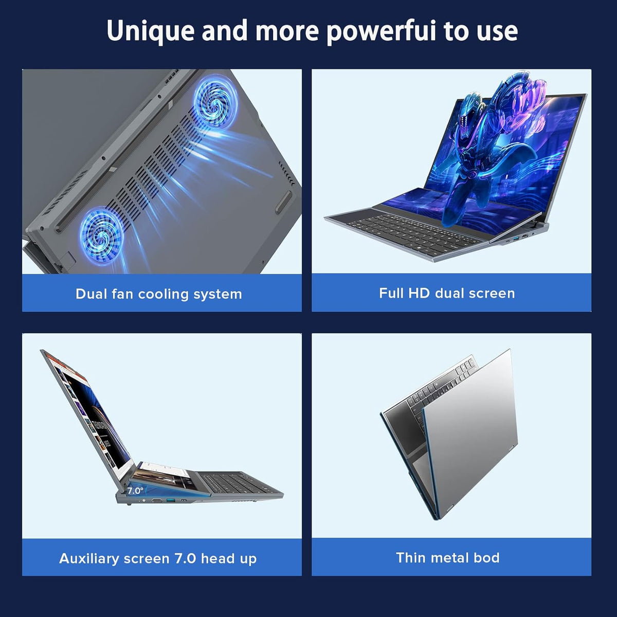 Laptop mit zwei Bildschirmen, 16 Zoll IPS + 14 Zoll Touch
