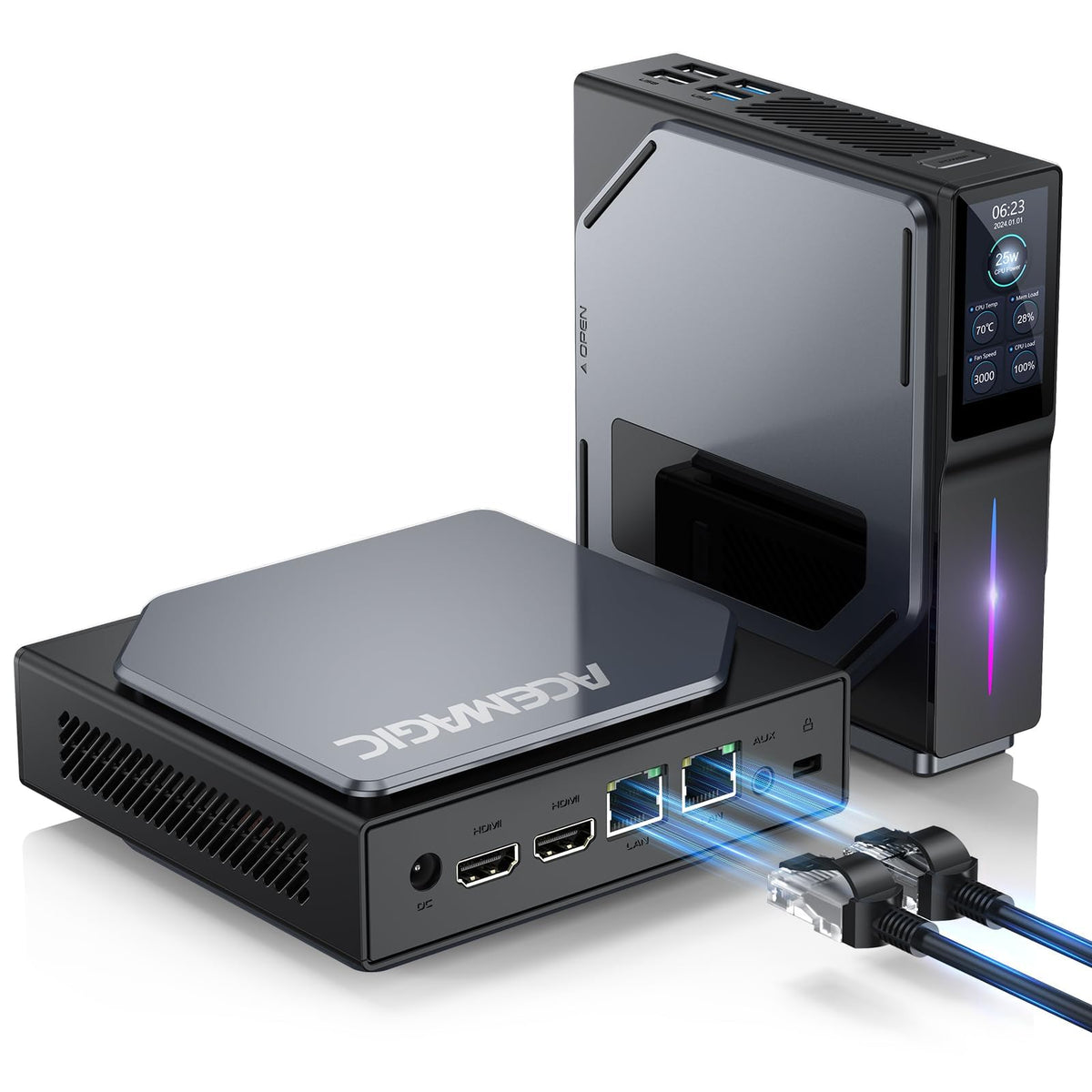 Mini PC S1 con pantalla LCD/LAN dual e HDMI, SSD (N100 de 12.ª generación)