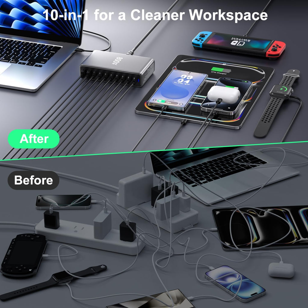 GaN 800W 10-in-1 USB-C PD Charging Station