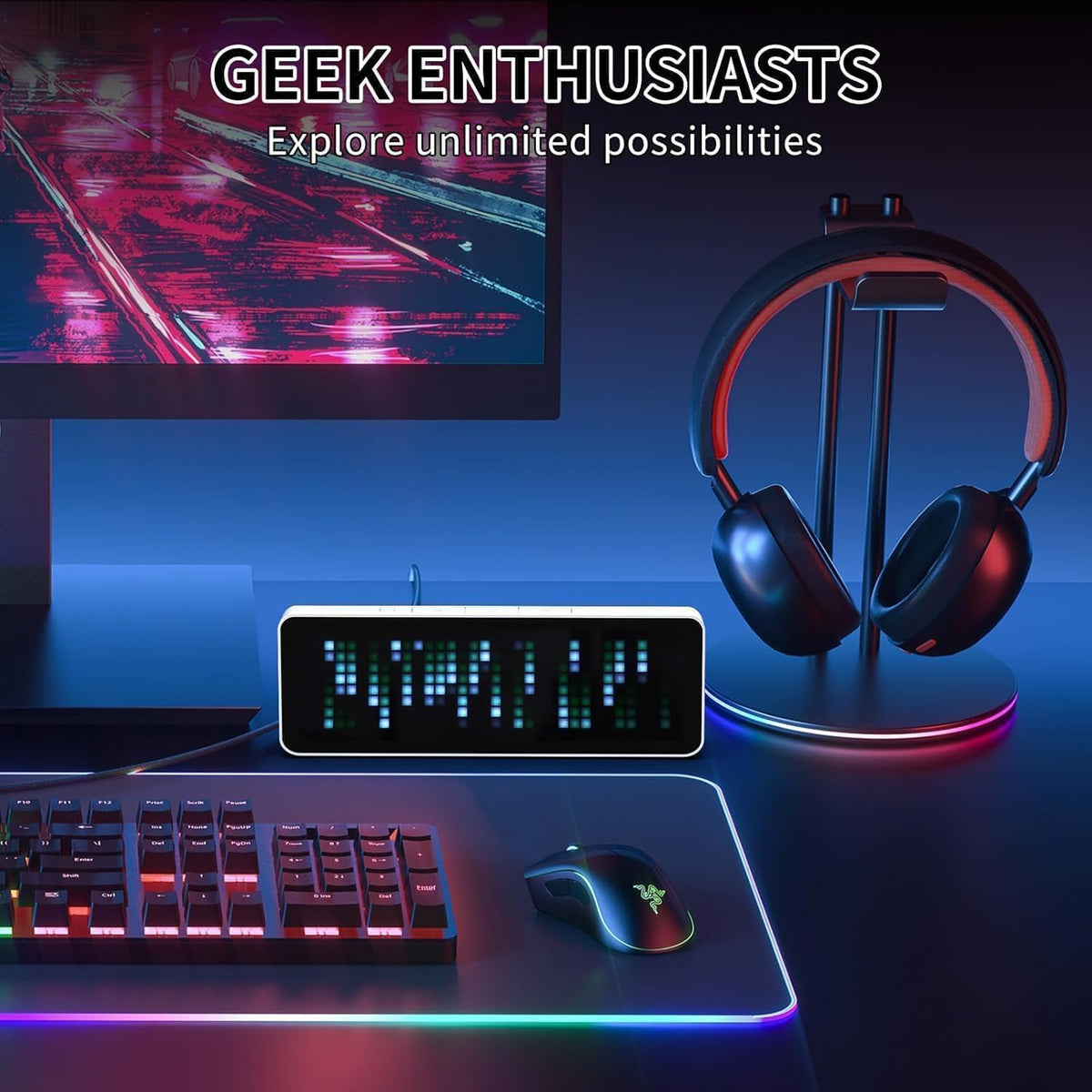 Smart Pixel Gaming Setup Digital Alarm Clock