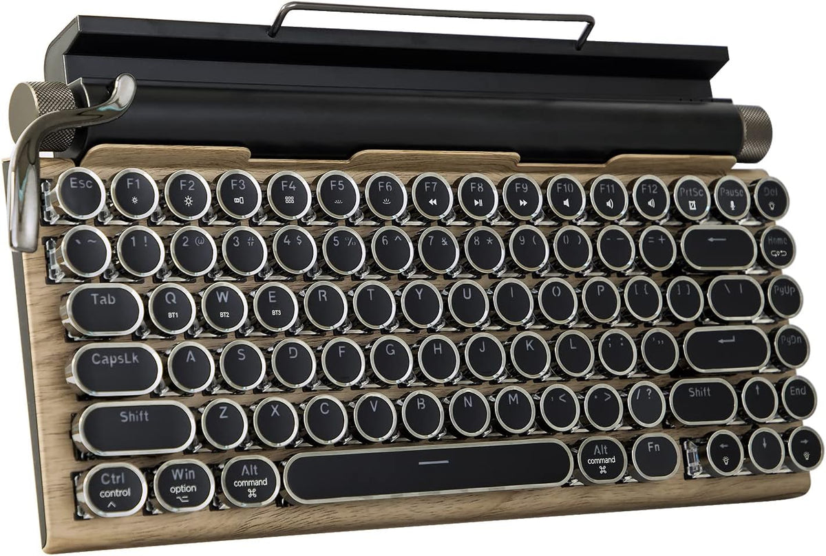 Teclado mecánico retro de madera estilo máquina de escribir