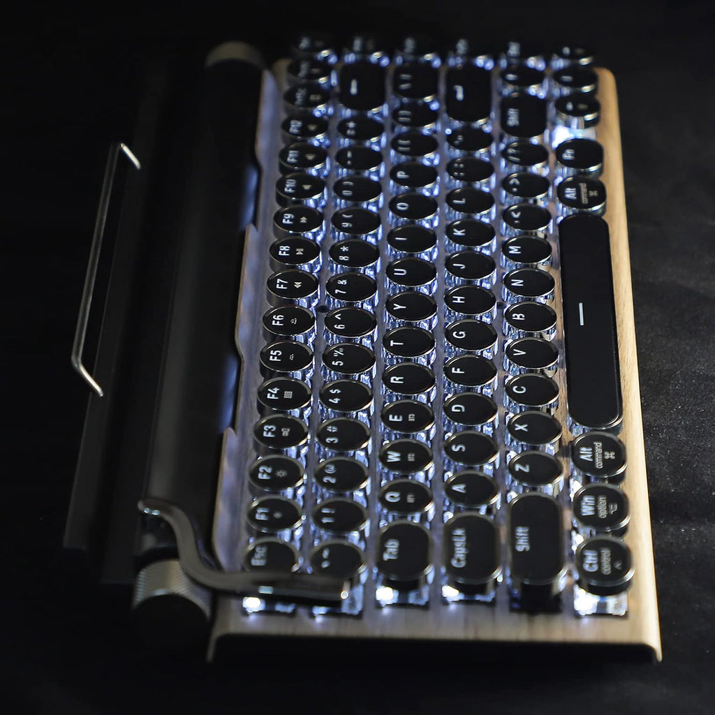 Teclado mecánico retro de madera estilo máquina de escribir