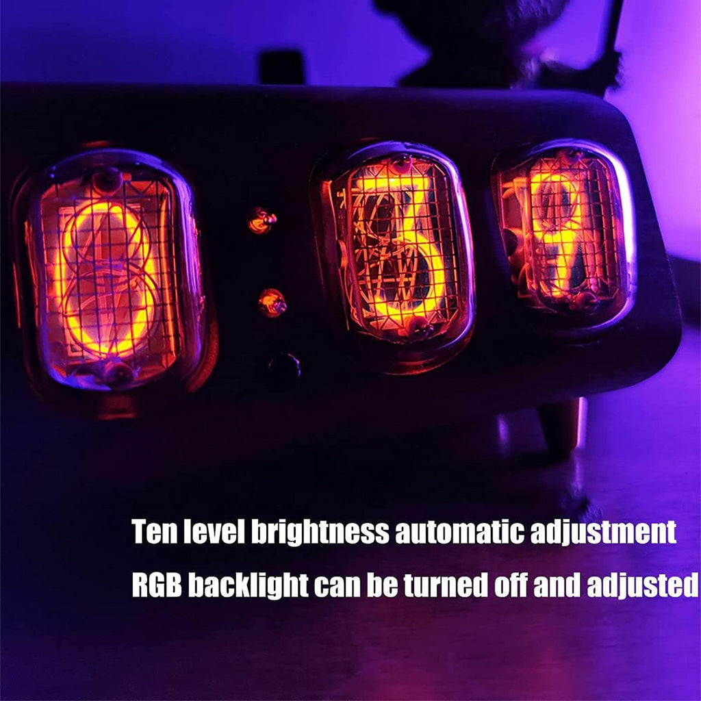 Reloj de madera maciza con tubo luminoso Nixie IN12