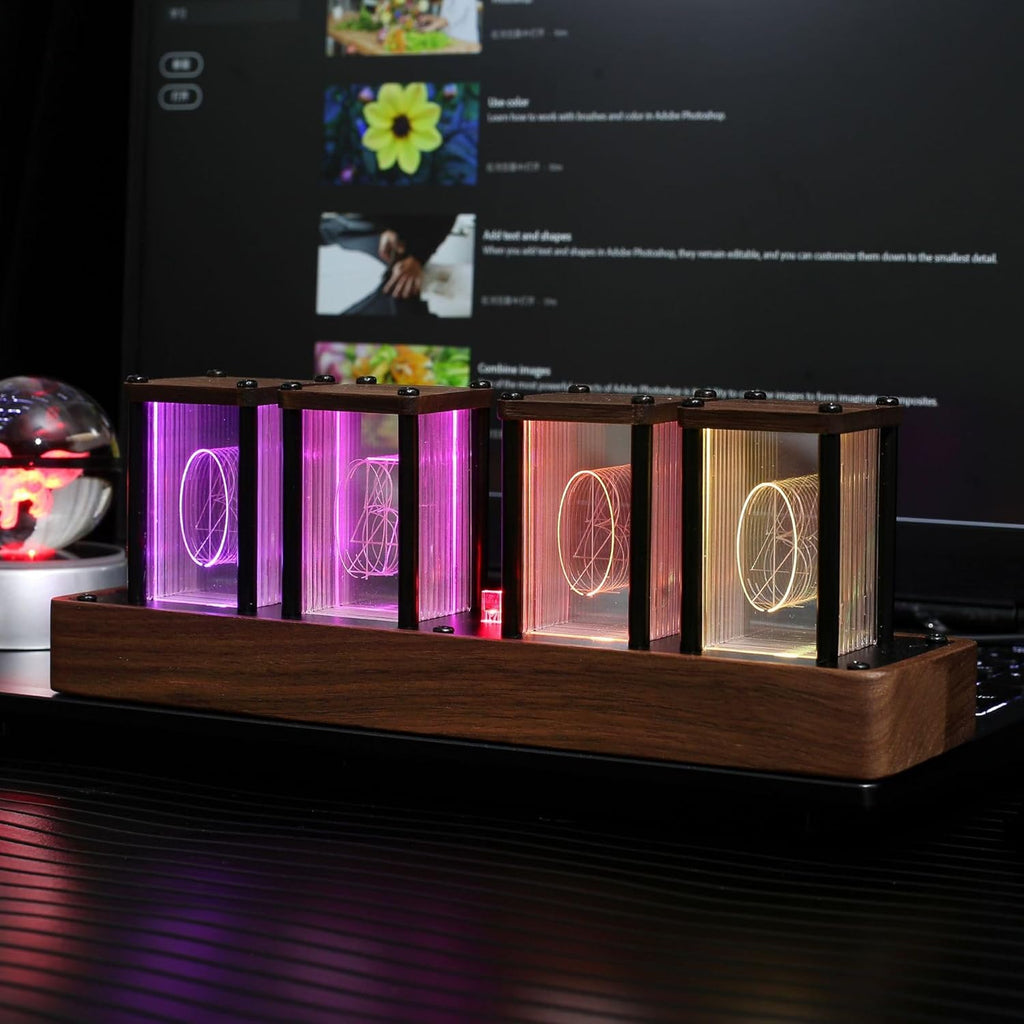 4 piezas Reloj de tubo digital de escritorio retro moderno de madera