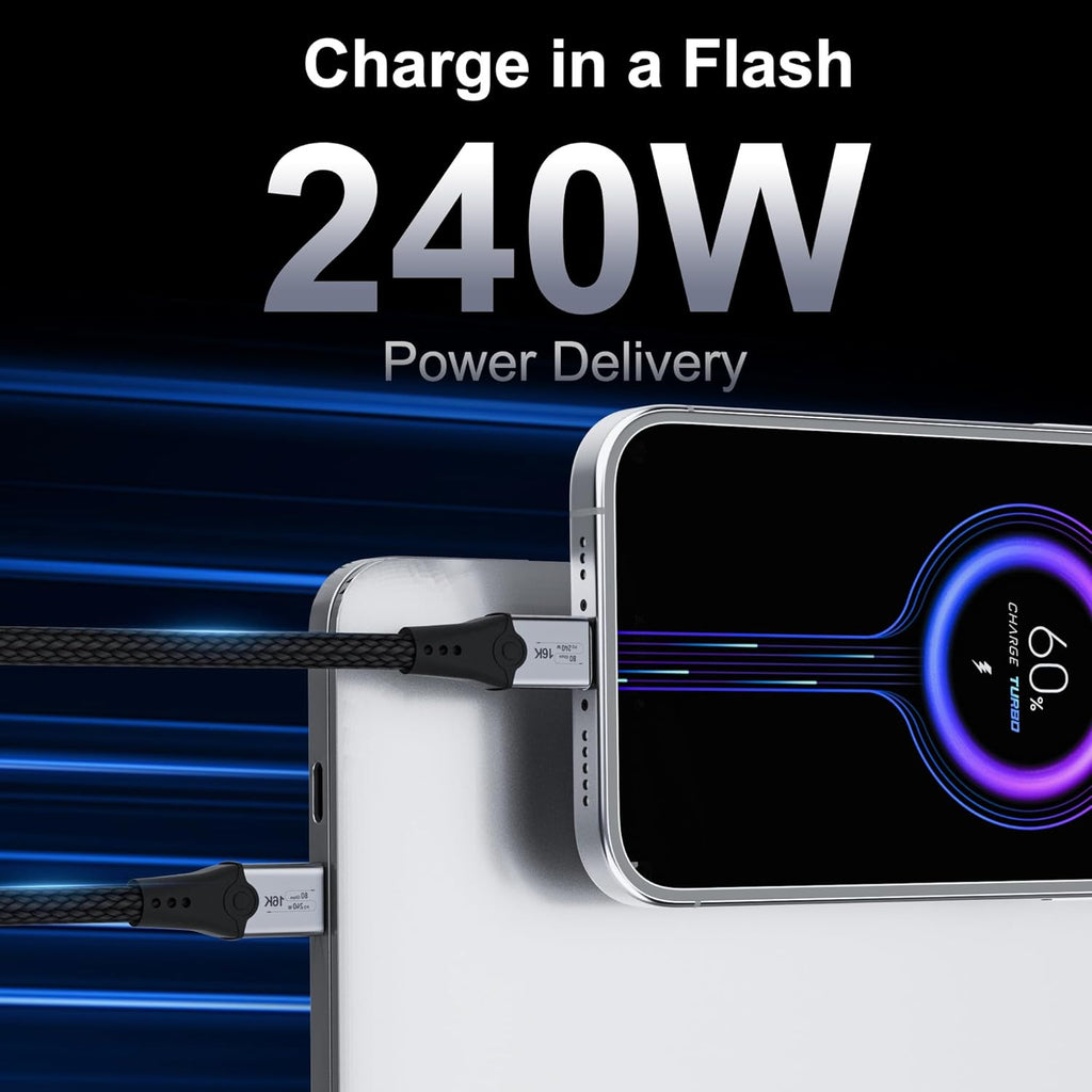 Cable Thunderbolt5 de 80 Gbps y 240 W con trenzado de nailon