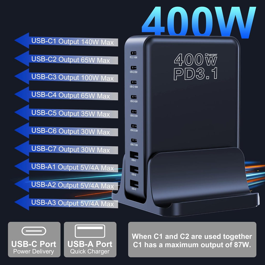 400W GaN 10-Port Kompakte Super-Schnellladestation