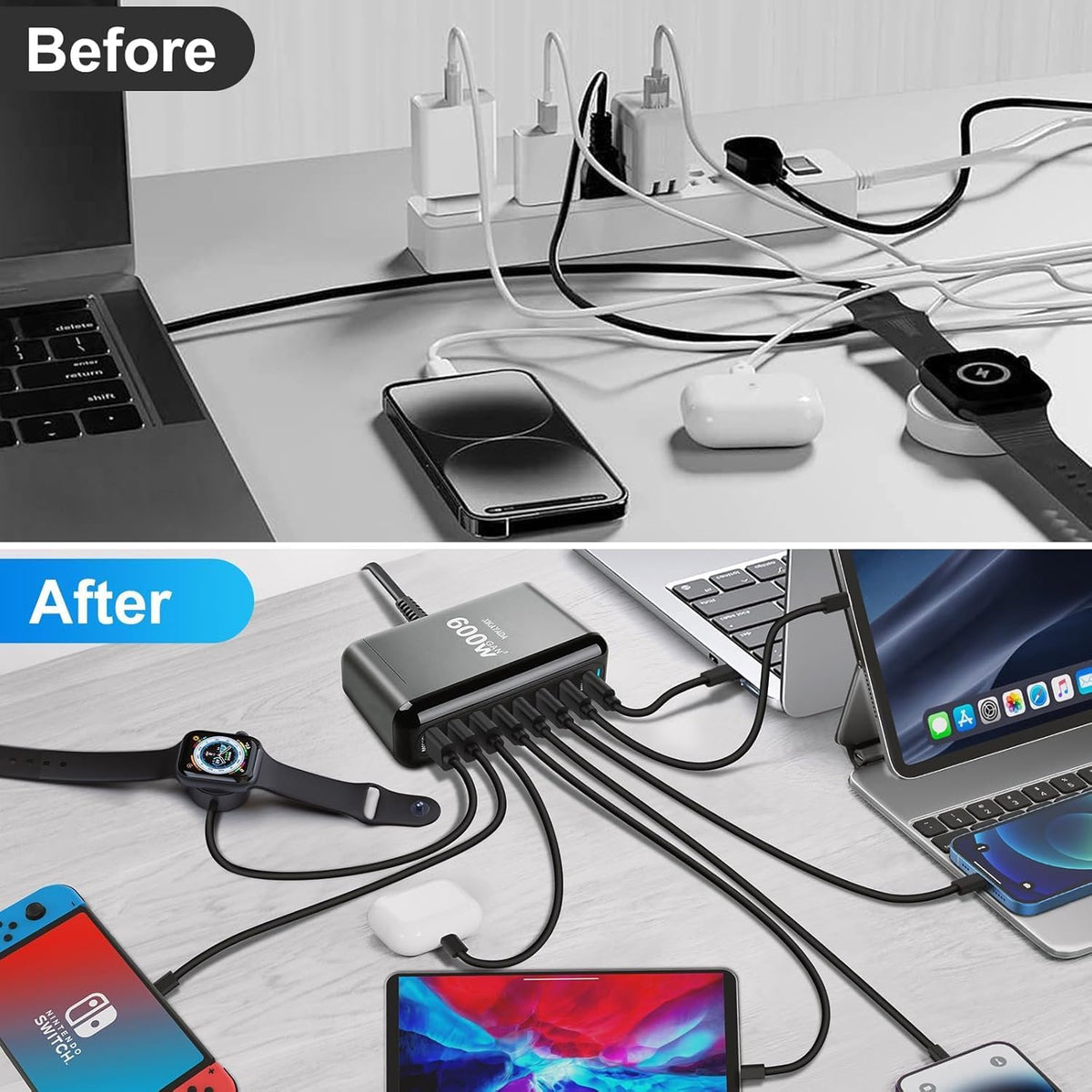 Estación de carga rápida PD 8 en 1 USB-C de 600 W