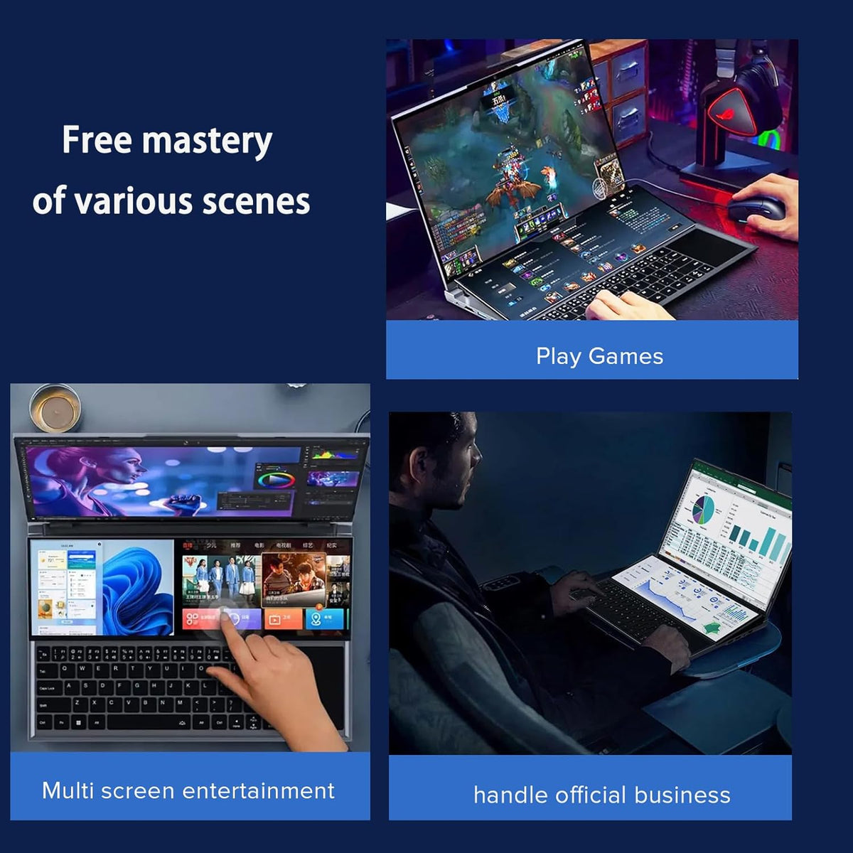 Laptop mit zwei Bildschirmen, 16 Zoll IPS + 14 Zoll Touch