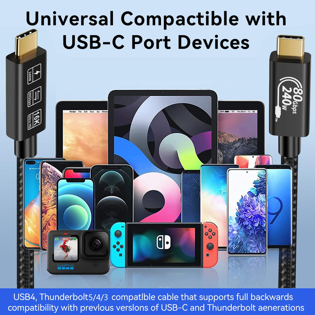 Cable USB-C TB5 de 80 Gbps, 240 W y 16K UHD