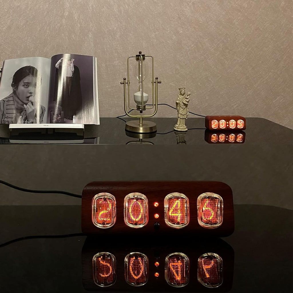 Reloj de madera maciza con tubo luminoso Nixie IN12