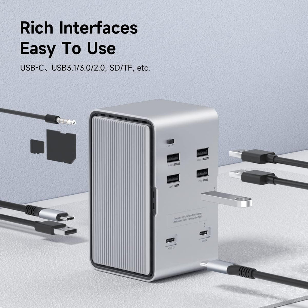 Estación de acoplamiento USB C Hagibis con tira de luz LED y carcasa para SSD M.2 NVMe/SATA