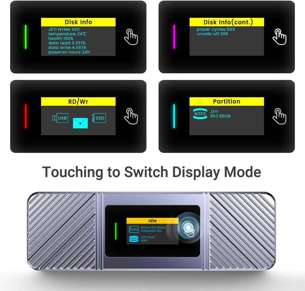 JEYI Visual Smart M.2-Gehäuse mit Touchscreen und RGB