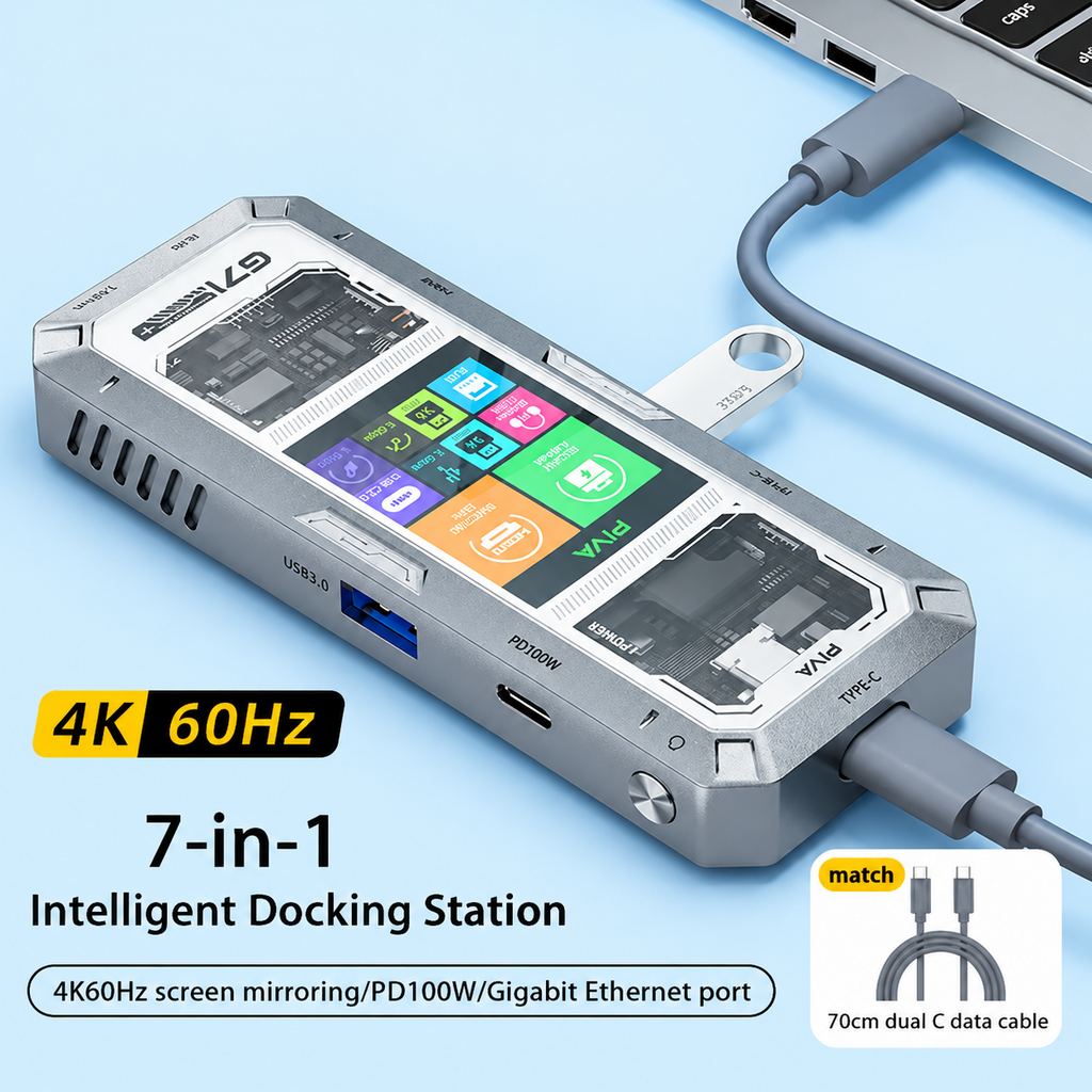 7 in 1 Aluminum Alloy Office Docking Station with Smart Screen Display