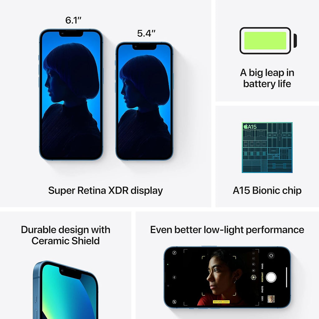 Apple iPhone 13, 128 GB, azul - Desbloqueado (renovado)
