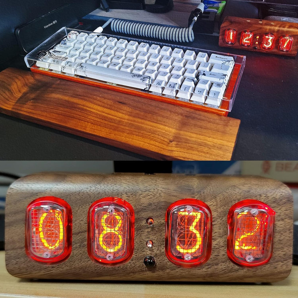 Reloj de madera maciza con tubo luminoso Nixie IN12
