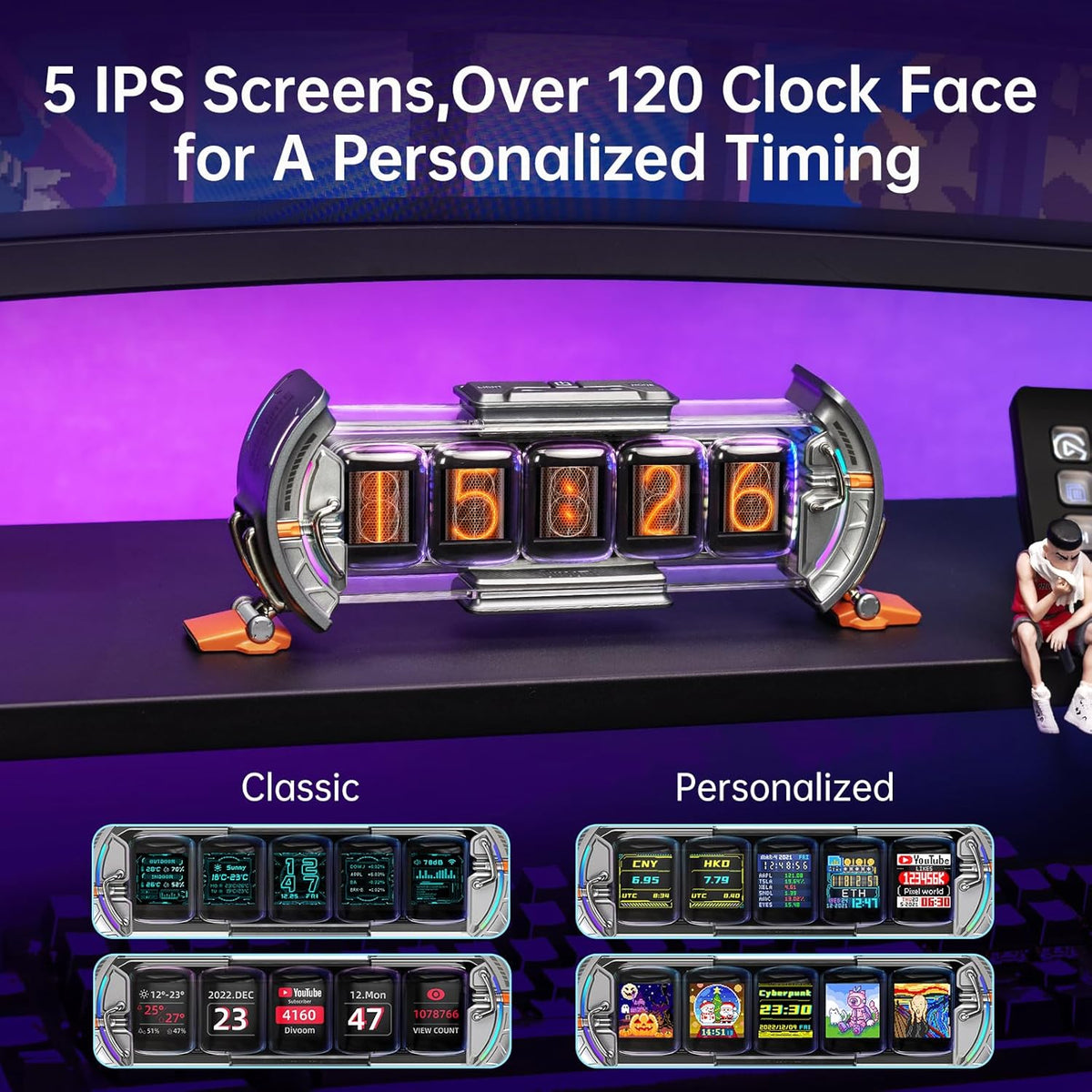 Divoom Times Gate - Cyberpunk Gaming Setup Digital Clock