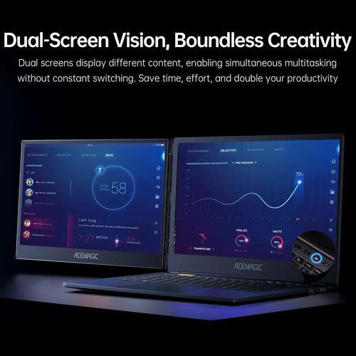 Portátil ACEMAGIC de doble pantalla y giro horizontal de 360° con Intel Core i7-1255U