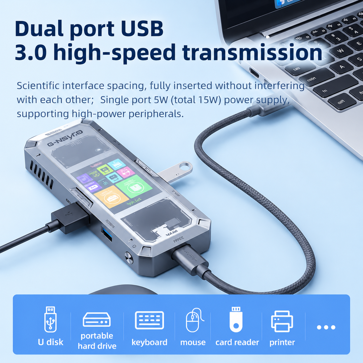 7 in 1 Aluminum Alloy Office Docking Station with Smart Screen Display