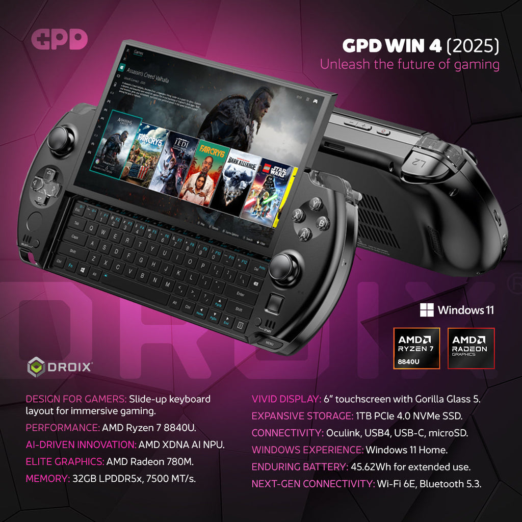 GPD WIN4 2025 PC portátil gaming (HX 370, 32 GB + 1 TB)