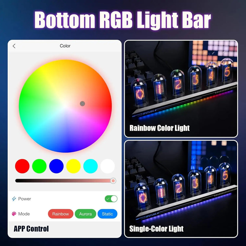 Reloj digital retro con tubo Nixie RGB, pantalla IPS y luz ambiental