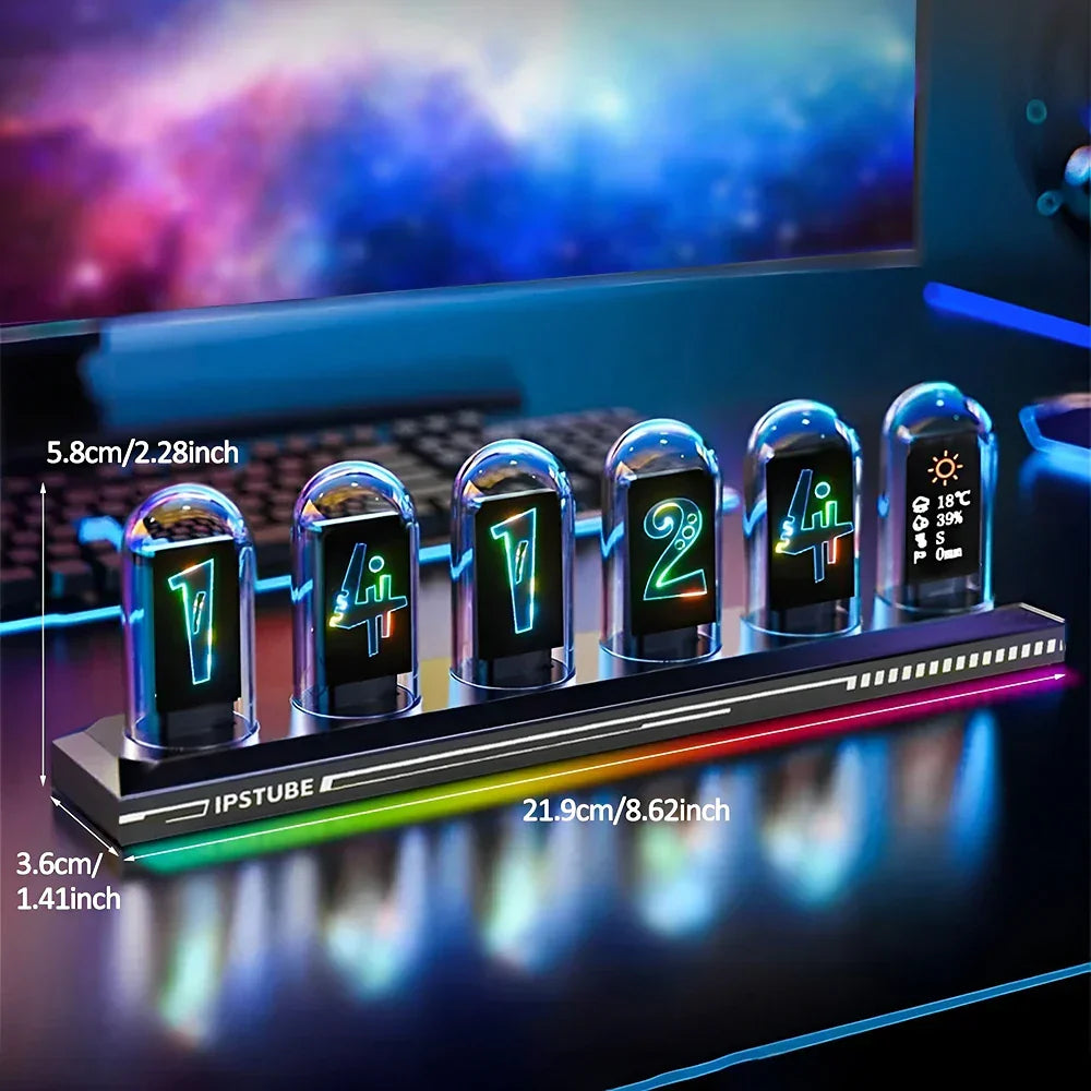 Reloj digital retro con tubo Nixie RGB, pantalla IPS y luz ambiental
