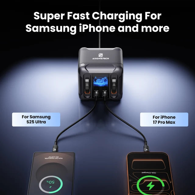 300W GaN USB Charger Station with LED Display & Retractable Type C Cable