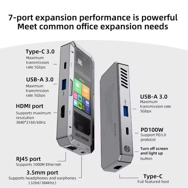 7 in 1 Aluminum Alloy Office Docking Station with Smart Screen Display