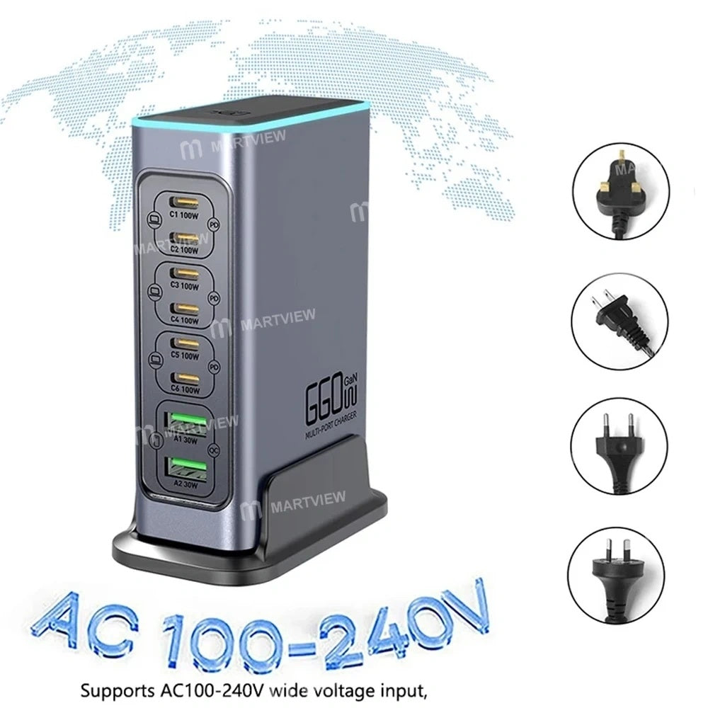 660W 8-Port Hochleistungs PD+QC3.0 GaN Tisch-Ladestation